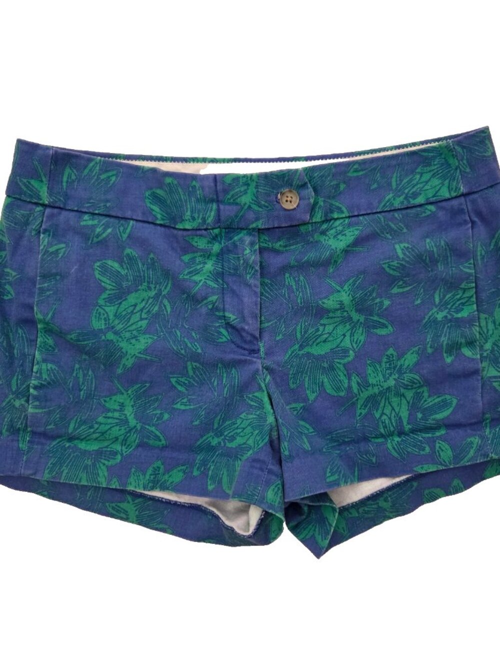 J. Crew Shorts Womens 2 XS Blue Green Floral Cotton Chino Casual Mini Summer